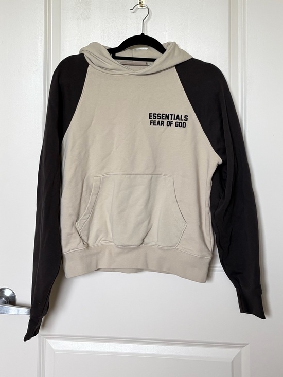 Fear of God Sweaters - Fear of God Essentials Two-Tone Hoodie in Beige and Black